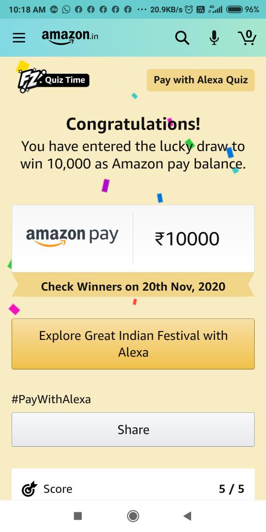 sd12dec's tweet photo. I played this interesting Quiz on Amazon-Play games at Amazon FunZone @amazonIN #PayWithAlexa @Moliin4u @BirjuDamani @deepalidamani @PinkyDholakia @fotokiran @ravimoon64 https://t.co/D98StbIraM
