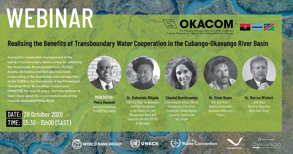 OKACOM's tweet photo. 𝗥𝗲𝗴𝗶𝘀𝘁𝗲𝗿 𝗡𝗼𝘄➡️ https://t.co/lgwsf4OIYH
To learn about the assessment of the benefits of over 20 years of  #transboundary cooperation by  Angola, Botswana &amp; Namibia in the shared Cubango-Okavango River Basin 

🗓️ 28/10/2020
⏲️13:30-15:00 (SAST) https://t.co/GWfPzOKXcx
