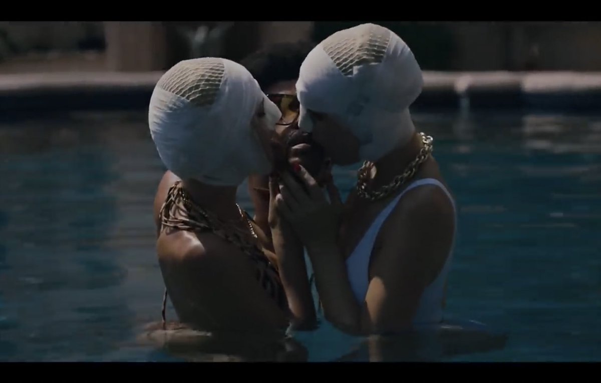 Graphic from music video//The music video continues to show the two women enamored by Abels head, so much that they kill a guy to attach Abel’s head to try to make Abel “whole.” This doesn’t bring him to life though, in the end he’s still dead.