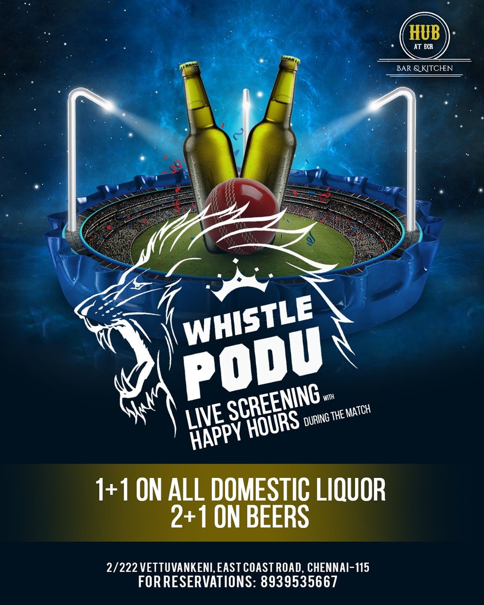 hubatecr's tweet photo. Who's Ready for some live thrilling action from The Whistle Podu with amazing offers on Drinks at Hub at Ecr?
Call for booking -8939535667 https://t.co/L69oobrWj9