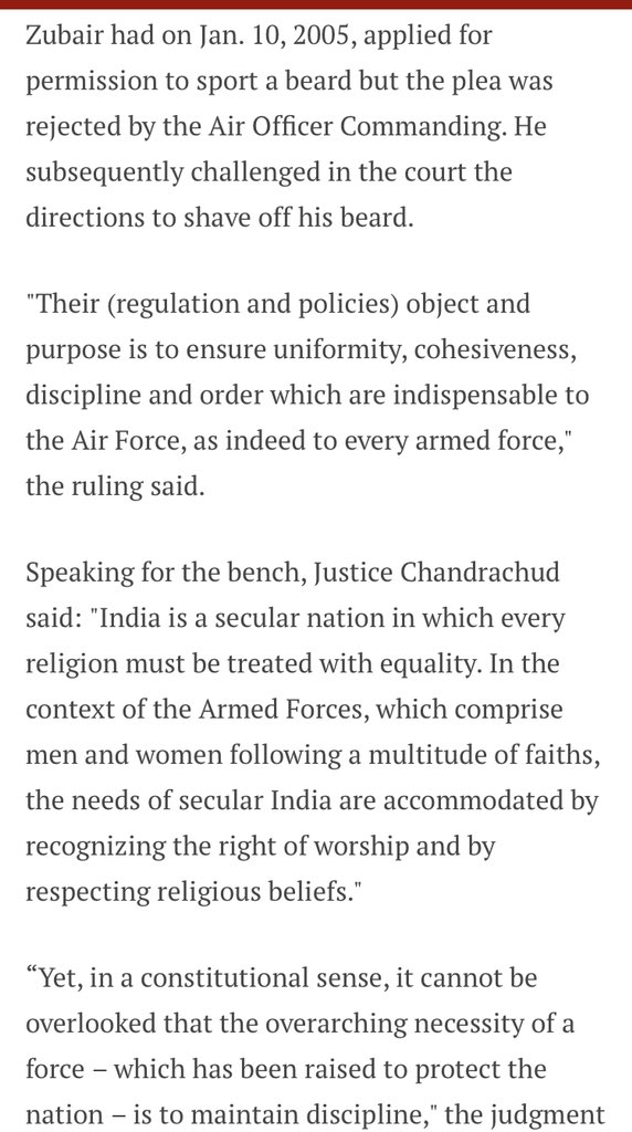 11/11In 2006 a similar case where SP MLA tried to intervene.*My POV*The Armed Forces and Police service is a voluntary organisation and anyone joining willingly is well aware of the dress code and ethics . There is no merit in creating ruckus over such issues post joining.