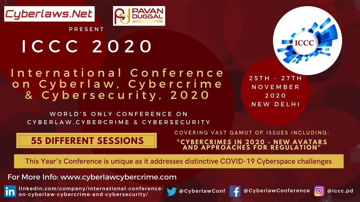 Cyberseclawcomm's tweet photo. #cyberlaw #cybercrime #cybersecurity #virtualconference #itsecurityconference #iccc2020 #cyberconference
Dr. @pavanduggal https://t.co/o40FP1ONzD