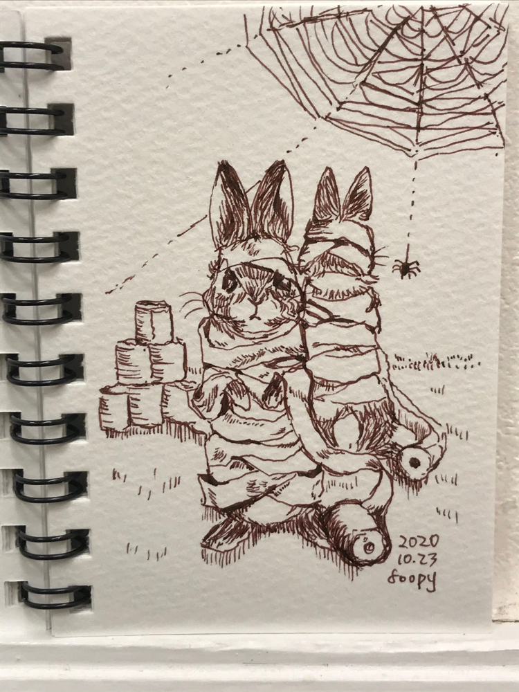 るーこ Inktober アナログ ハロウィン企画 ハロウィン うさぎ ルー ミイラ 衣装に迷っているヒト ミイラの仮装なら すぐできるでしよ ハロウィン準備 今日 T Co Mrn7awyinm