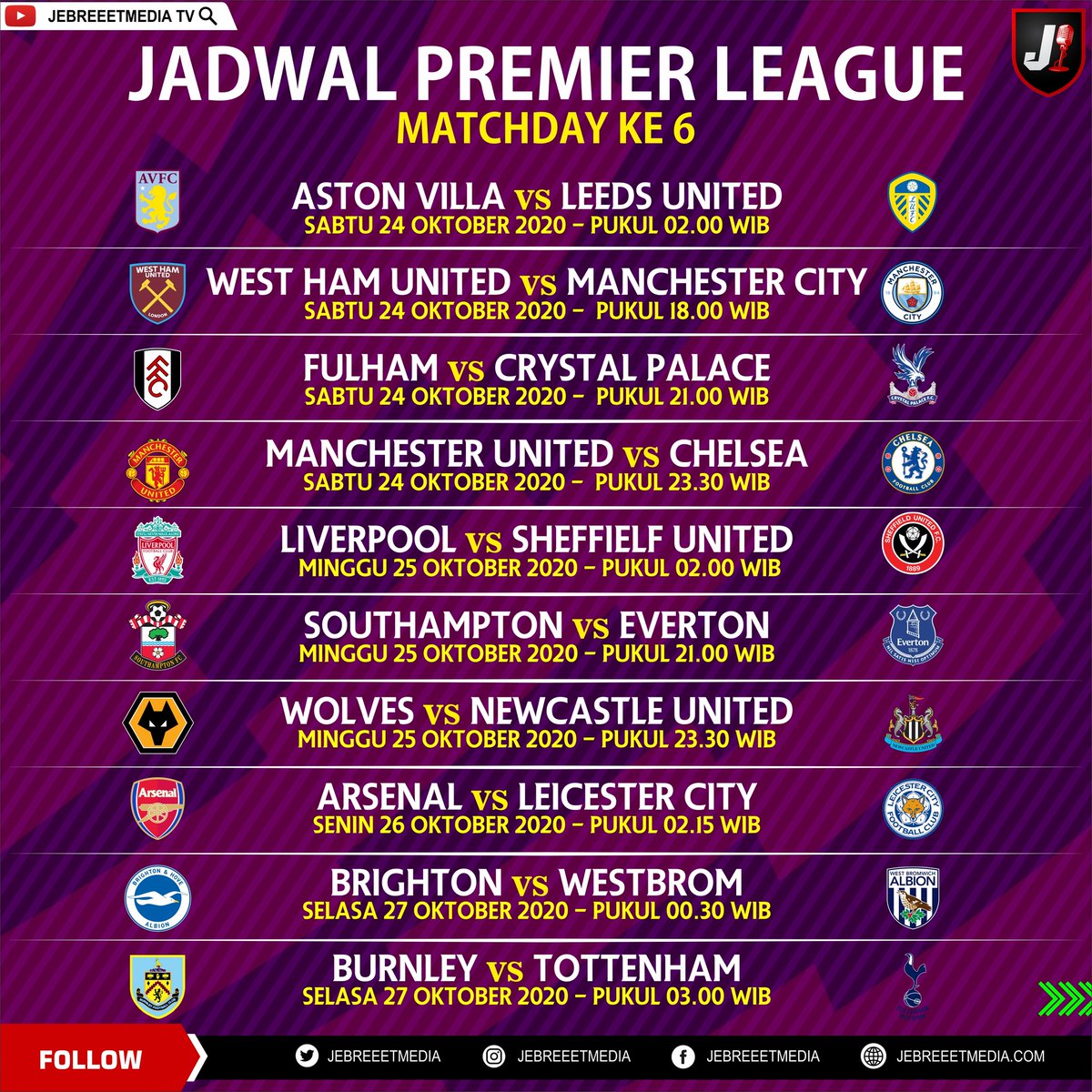 Begadang yo begadang 😁
Weekend jangan lupa nyetok kopi ya, #Minjel kasih jadwal padet buat #jebreeeteam semua. Premier League, La Liga ma Serie A siap acak-acak jam tidur kalian!
Inget, di simpen jadwalnya biar ga lupa. Kalo lupa, susah banguninnya 😬 https://t.co/O3ebcHs4SC