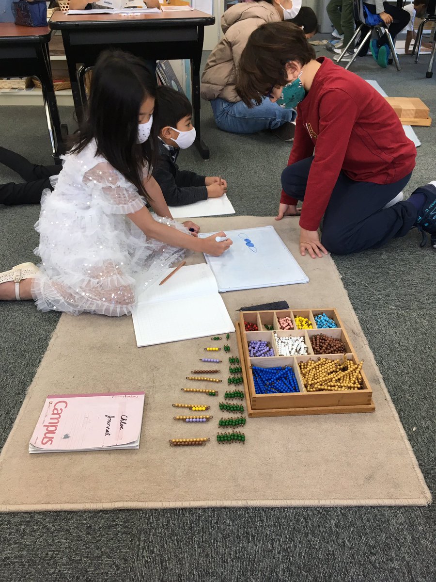MSTokyoMaple's tweet photo. Montessori Magic Moments: when an older student prepares a lesson for the younger ones, the lesson lasts an hour and they are all concentrated and happy 😆 #MSTconfidence #MSTresponsability #MSTmaths https://t.co/y0Y98w5LAD