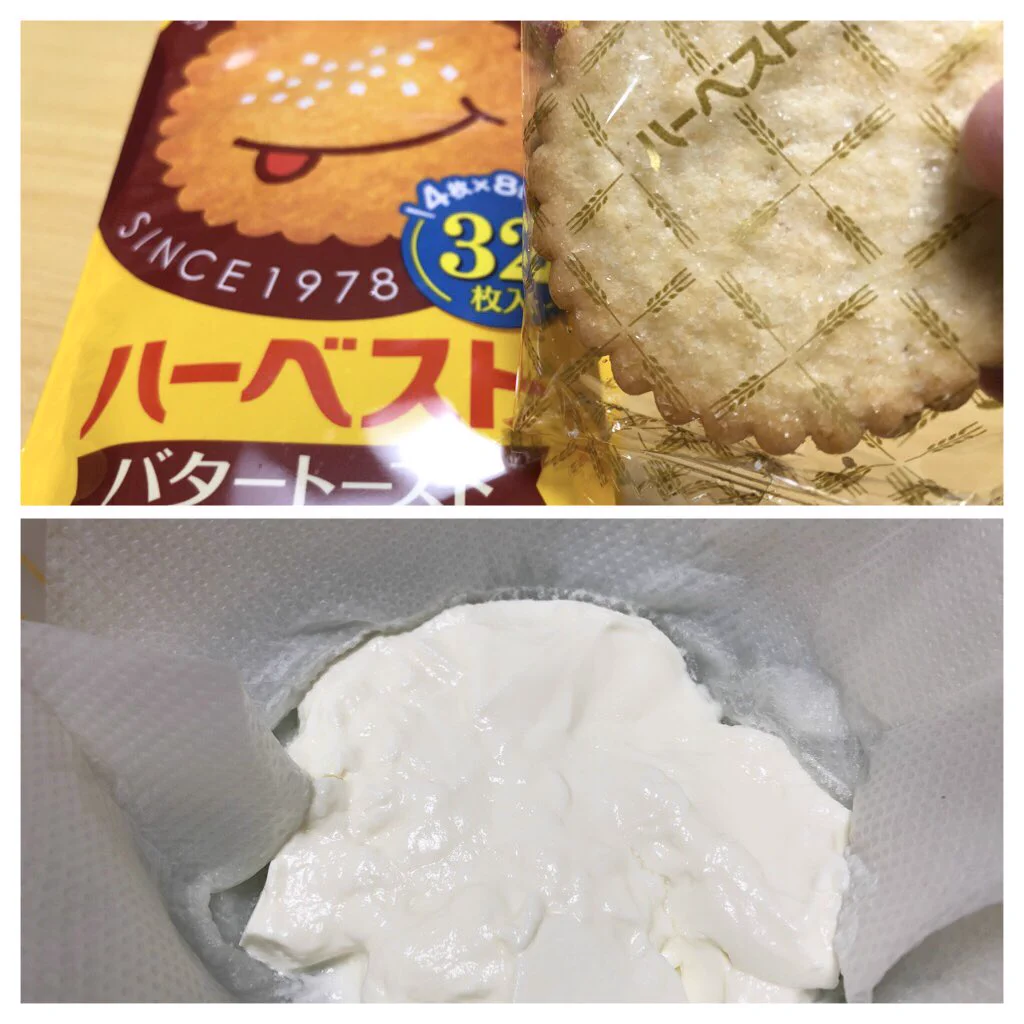 「ヨーグルト」+「東ハトハーベスト」＝「クリームチーズ風味ミルフィーユ」になる