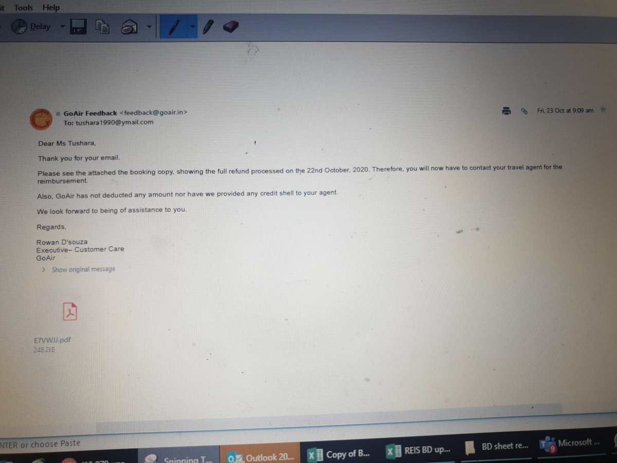 idew1990's tweet photo. @makemytripcare This is the written mail from Go Air if you need a clear mail from me please share your mail id with me or send me mail on tushara1990@ymail.com https://t.co/QtTl9sr9zH