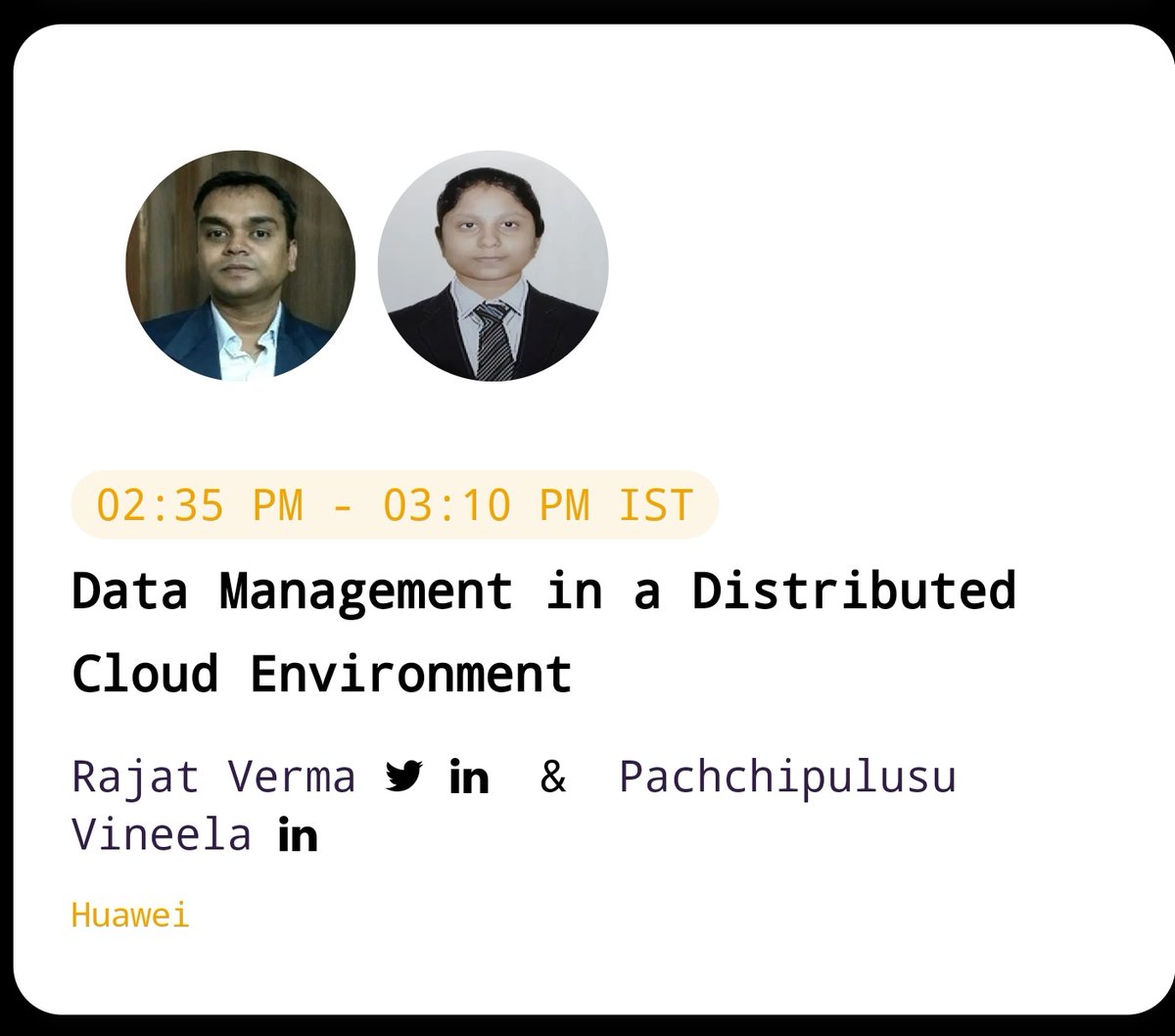 sodafoundation's tweet image. SODA Foundation ❤️ #OpenSource &amp;amp; we are glad to be one of the community partners at #OSSDays.
Listen to Rajat Verma &amp;amp; Vineela Pahchipulusu from the SODA Development team speak on &quot;Data Management in a Distributed Cloud Environment&quot; #OneDataFramework 
ossdays.konfhub.com/#schedule