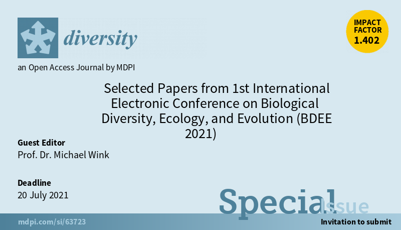 DiversityMDPI's tweet photo. #CallforPaper Special Issue "Selected Papers from 1st International Electronic Conference on #BiologicalDiversity, #Ecology, and #Evolution (#BDEE 2021)", edited by EiC Prof. Dr. Michael Wink
https://t.co/SgahTVFeyq
Submission Deadline: 20 July 2021.
#Diversity #BDEE2021 https://t.co/QxYhbLm0Pv