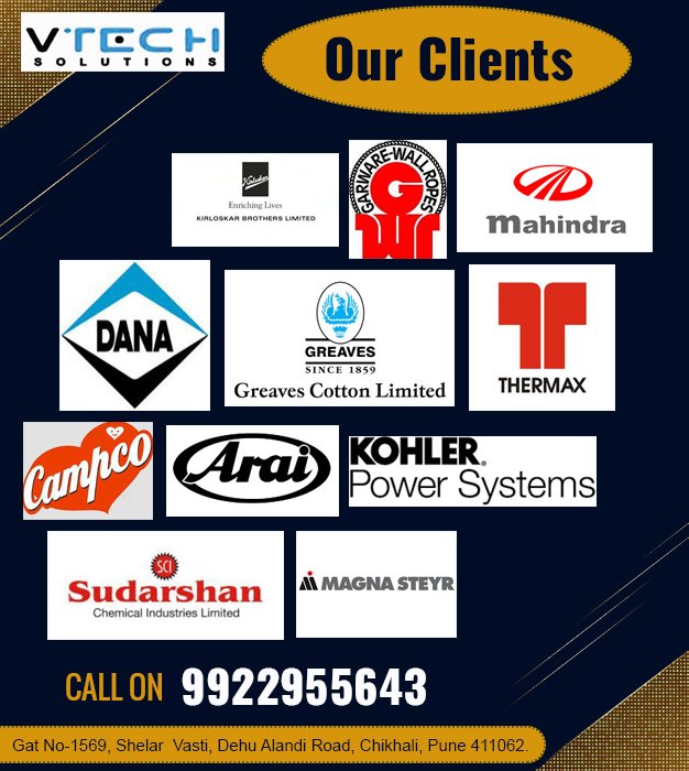 SolutionsVtech's tweet image. Our Precious Clients
For free Enquiry Call Us on 9922955643
info@vtechsolutionsindia.com
vtechsolutionsindia.com
Address:- Gat No-1569, Shelar Vasti, Dehu Alandi Road, Chikhali, Pune 411062.
#VtechSolutions #Pune #clients