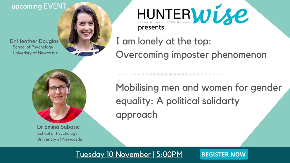 Dr Heather Douglas and Dr Emina Subašić will invite us to examine imposter phenomenon and gender equality as a shared cause and focus on key findings from their research to explore a way forward.
RSVP👉 bit.ly/3jl2CW0