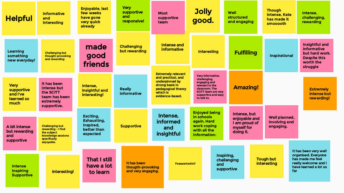 SNSCITT's tweet photo. See what our trainees said when we asked them to describe their training experience so far! A massive shout out to all our trainees for their hard work &amp; commitment &amp; a huge thank you to all our wonderful placement schools who have helped make the experience so positive. https://t.co/HAuMD4fWsD