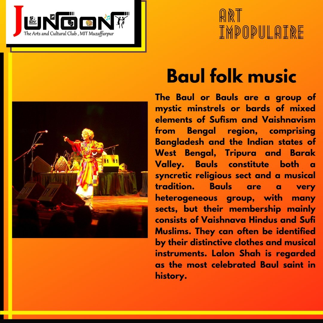junoonmit's tweet photo. Bauls are a group of mystic minstrels or bards of mixed elements of Sufism and Vaishnavism from Bengal region, comprising Bangladesh and the Indian states of West Bengal, Tripura and Barak Valley. 
#baul
#baulmusic
#lolanshah
#art_impopulaire
#junoon_mit
#mit_muzaffarpur https://t.co/x4SCKSW1sE