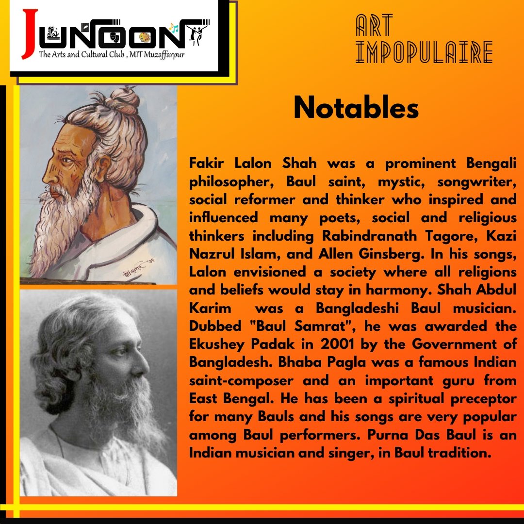 junoonmit's tweet photo. Bauls are a group of mystic minstrels or bards of mixed elements of Sufism and Vaishnavism from Bengal region, comprising Bangladesh and the Indian states of West Bengal, Tripura and Barak Valley. 
#baul
#baulmusic
#lolanshah
#art_impopulaire
#junoon_mit
#mit_muzaffarpur https://t.co/x4SCKSW1sE