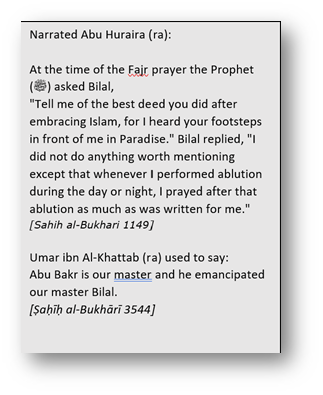 Does spirituality, love of Allaah, ultimate reward of Jannah depend on what your class is?Though already discussed, sharing one hadith that will warm our heart, In-Sha-Allah.Bilaal (ra) was an abyssian black slave..Also Suhayb was a Roman, and Salman was a Persian 22/n