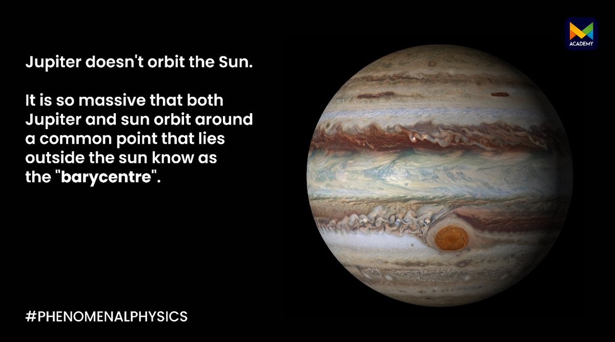 The solar system that holds all the #planets has many secrets. we always knew that all planets revolve around #sun, but interestingly #Jupiter doesn't. Explore the space #science in detail.  #barycenter #barycentre 
#mAcademy #phenomenalphysics #facts #LearnItYourWay #India