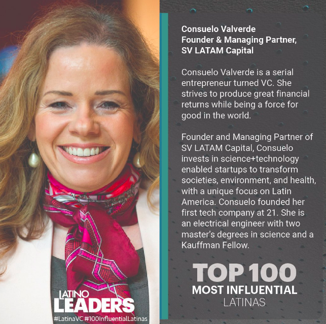carohuaranca's tweet photo. Today we are highlighting the incomparable #LatinaVC Consuelo Valverde. She is Founder & MD @SVLATAMCap & part of @KauffmanFellows and one of the #Top100MostInfluentialLatinas in 2020.
Latinas get 0.4% of VC funding. Less than 0.5% of GPs are Latinas.
#representationmatters https://t.co/WaRGlSLyoX