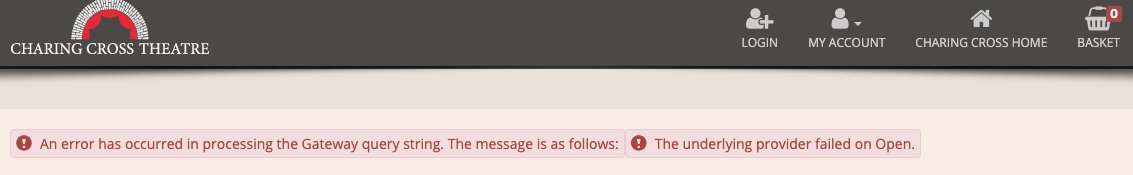AdamHazem's tweet photo. @CharingCrossThr please note - trying to book a @ghboyplay ticket online and coming across this error. Have tried using different browsers but still have the same problem trying to book online. https://t.co/6g8Lvm9Ou2
