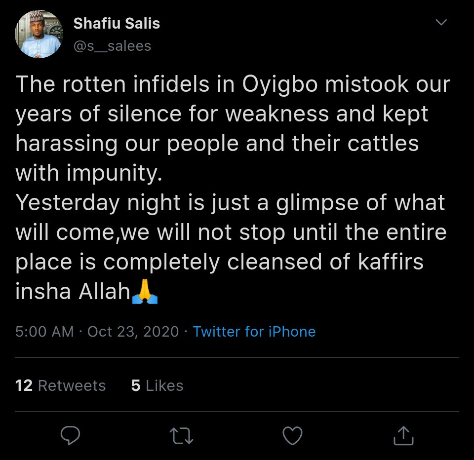 EdehAlexi's tweet image. #ItIsNotFinished 
Guys In #oyigbo  defend yourselves against these Fulani herdsmen terrorists in rivers 

They're making it an open war