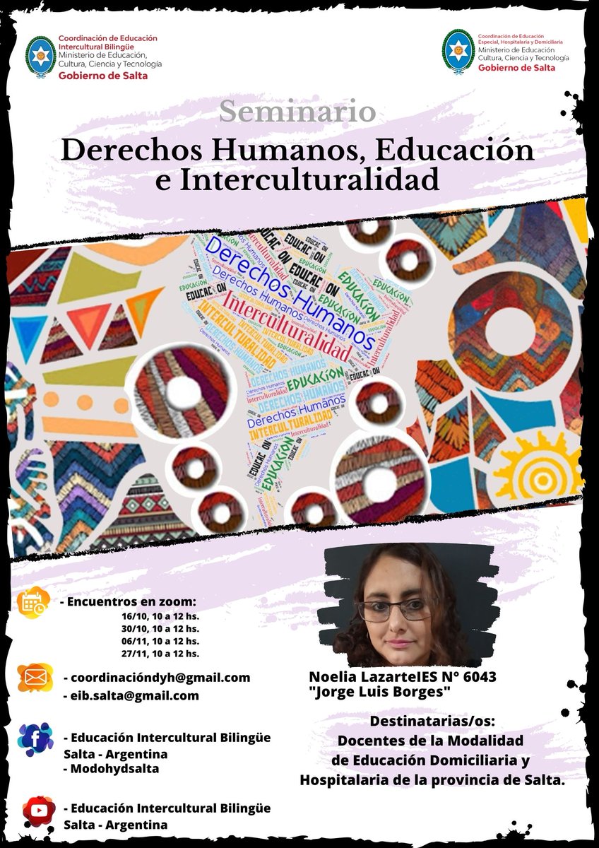 En el marco del Programa de Actualización "La Interculturalidad como Eje de la Formación Docente", hoy junto a @ModoHyDSalta del <a href="/MEducacionSalta/">Ministerio de Educación de Salta</a>, iniciamos el dictado del Seminario DDHH, Interculturalidad y Educación ¡Gracias Noelia Lazarte y equipos de EIB y EDyH!