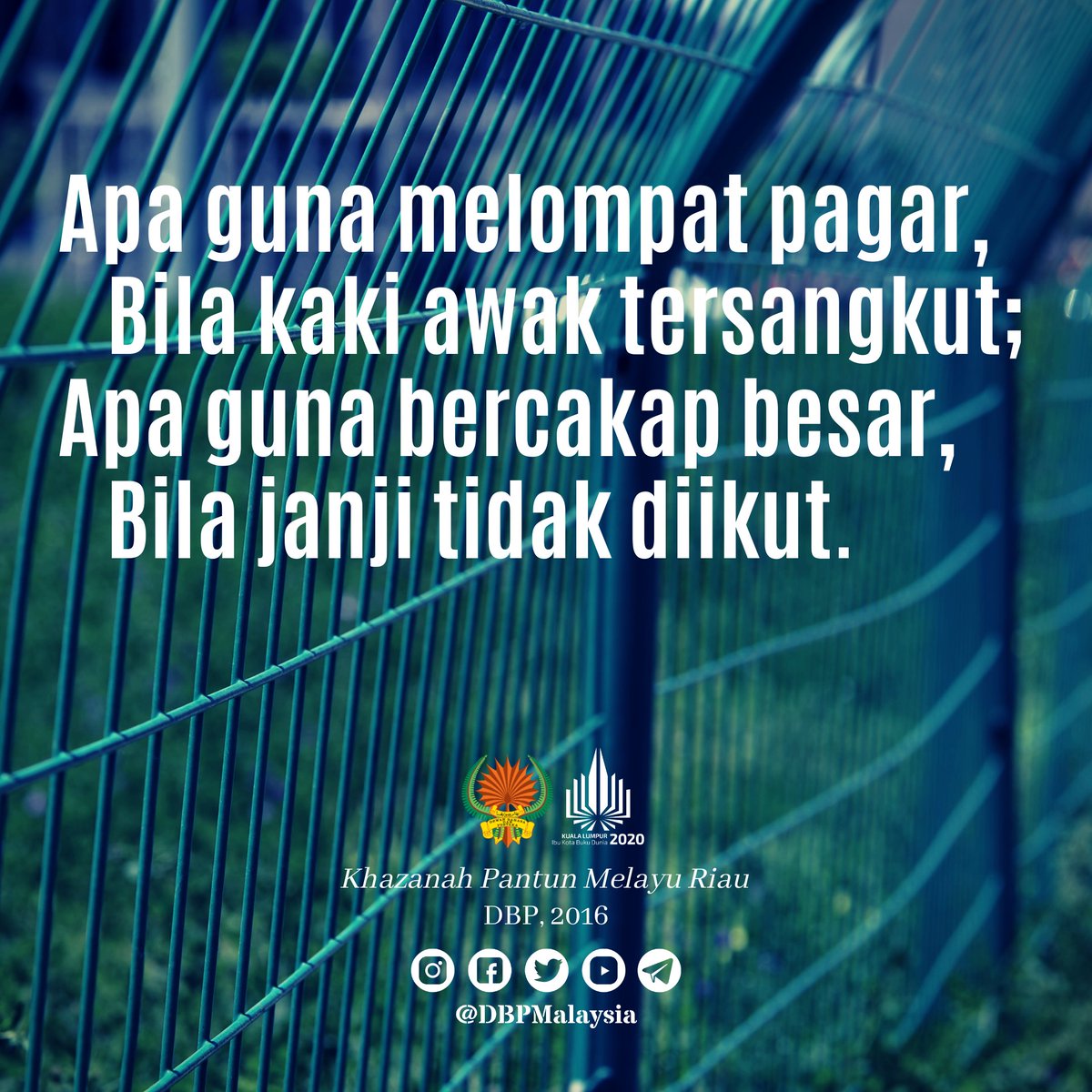 DBPMalaysia's tweet photo. Pantun

#Pantun
#DekadBahasaKebangsaan
#DekadMembacaKebangsaan
#MalaysiaMembaca
#BahasaJiwaBangsa
#KLWBC2020 https://t.co/atycthzm2L