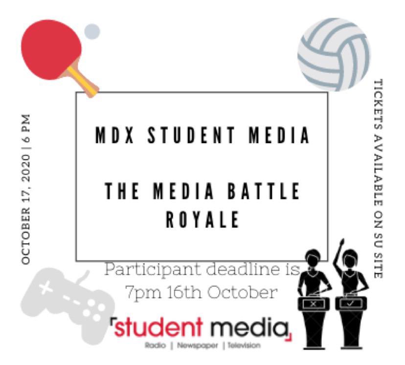 fm_mdx's tweet photo. Hey everyone!The time has come Student media will be having their first Game show : THE STUDENT MEDIA BATTLE ROYALE 🎲For those who would like to be a participant in the game show please send us a dm with a emoji deadline to enter is TODAY 7pm https://t.co/JneLzk0QQ2