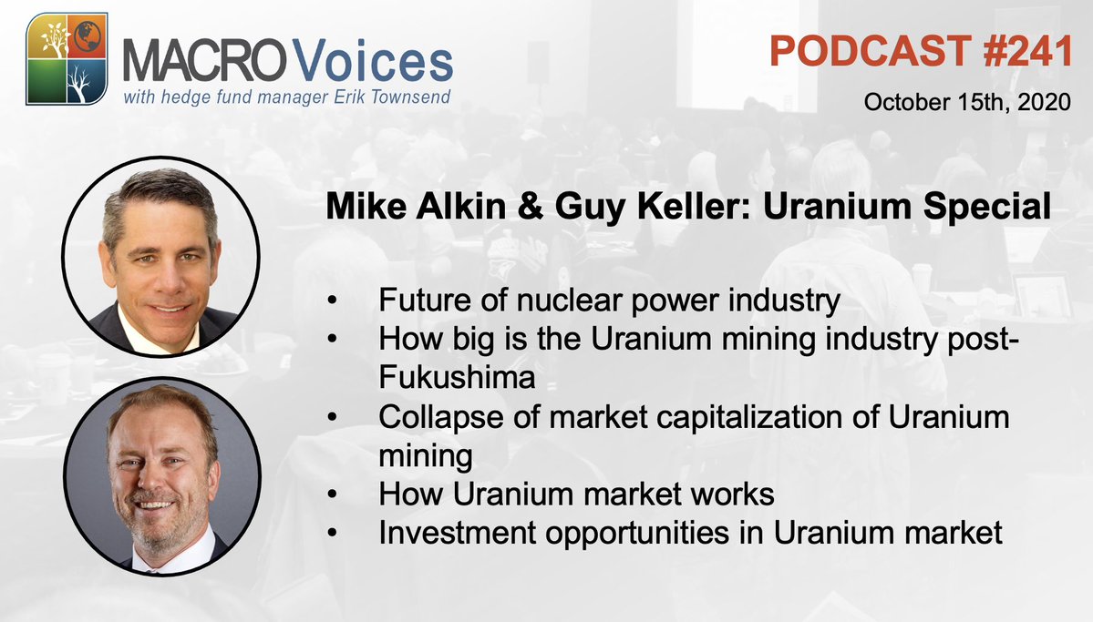 MacroVoices <a href="/ErikSTownsend/">Erik Townsend 🛢️</a> and this week's guest co-host <a href="/kevinmuir/">Kevin Muir</a> welcome Mike Alkin <a href="/FootnotesFirst/">Mike Alkin</a> &amp; Guy Keller to the show where Mike and Guy share some excellent insights on the Uranium market.
bit.ly/3k5i35H