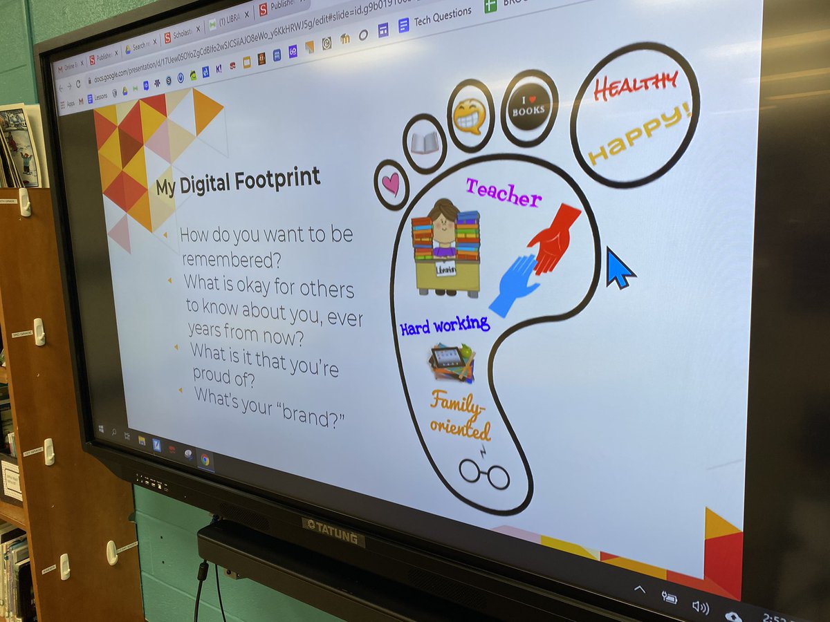 I love seeing what our 6th graders put in their #digitalfootprints. While in #hybridlearning discussions have been AMAZING w/ small groups. Thankful for this opportunity to get to know students better. #itsworthit #librarian #librariesareWORTHit #worthreading #digitalcitizenship