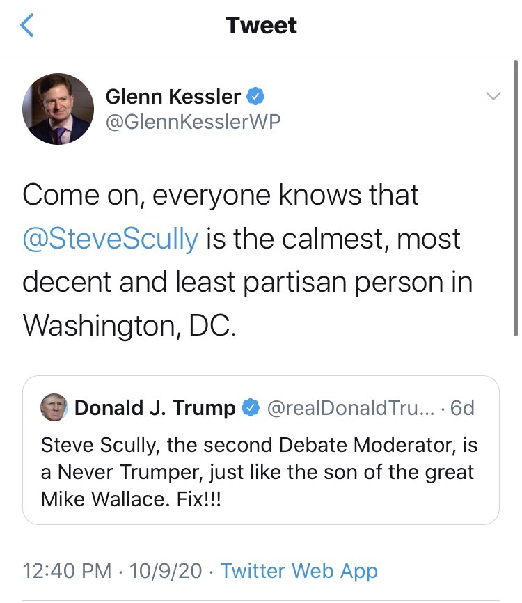 I would contend that perhaps Steve Scully is not the “calmest, most decent and least partisan person in Washington, DC” there  @GlennKesslerWP.