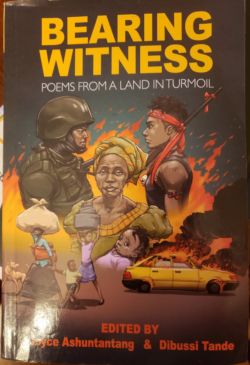 ProfDNgong's tweet photo. The cover art of "Bearing Witness" is among the best poems of the book. I couldn't stop staring at the women and children weeping and fleeing as men burn down the place in a feat of feigned machismo. The abusive state is the abusive men.
The cover art is by Toh Bright.
#Cameroon https://t.co/eOwb4uHhqn