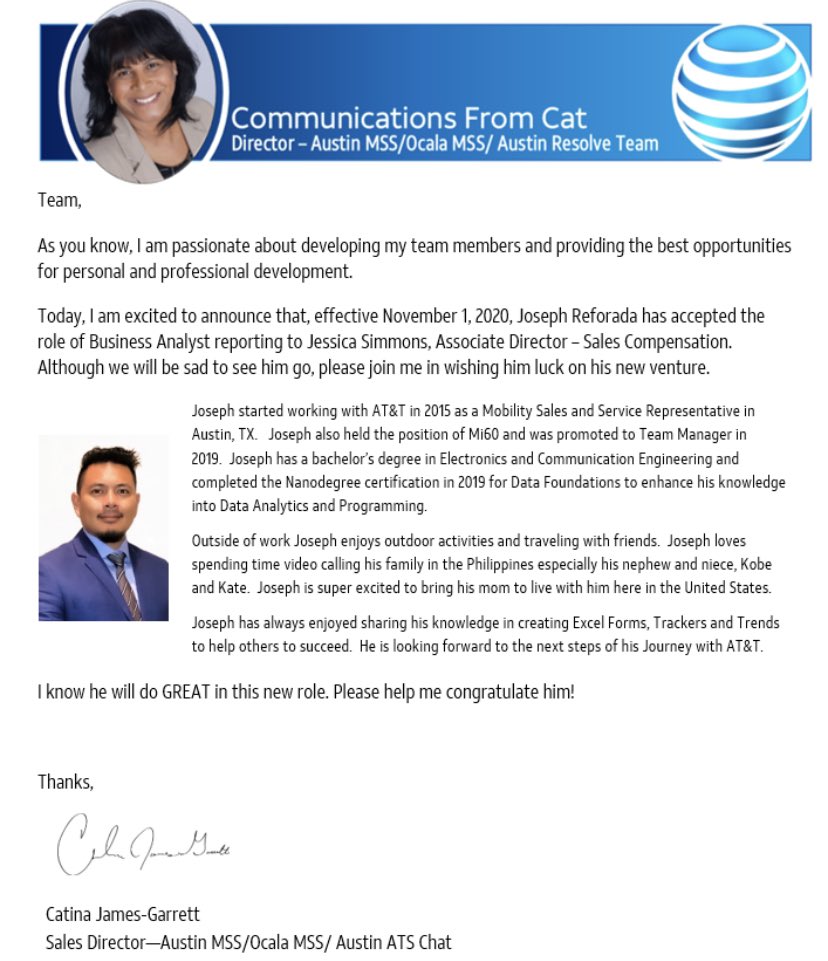 Super happy and excited for my new role as Analyst! I’d like to thank all those people who have helped me, my mentors @cj5951Cat <a href="/Dm736gMesser/">Dawn Messer</a> <a href="/SujitaJoshi/">Sujita Joshi</a> <a href="/joe_farrell21/">Joe Farrell</a> <a href="/SteinhauserMatt/">Matthew Steinhauser</a> and <a href="/TiffanyHorgan/">Tiffany Horgan</a> for inspiring me to make a difference! ❤️📈📊❤️