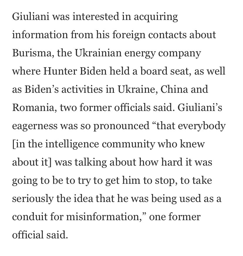 Giuliani was specifically after information on Biden & his son Hunter. Giuliani was told the info would likely be tainted & full of misinformation, but this did not deter him in the least. He didn’t care if it was fabricated, as long as it made Biden look bad. No morals
