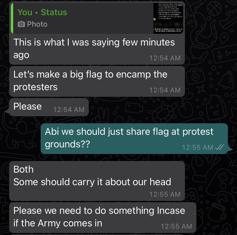 luvly_simi's tweet photo. Ki le feel???
Share flags at protest grounds just in case military steps in because we can’t predict these people again💔
#EndSWATNow #EndSARS #EndsSARS #EndPoliceBrutalityinNigeria #EndPoliceBrutality #EndSWATInNigeriaNow https://t.co/vuaCi6sVYB