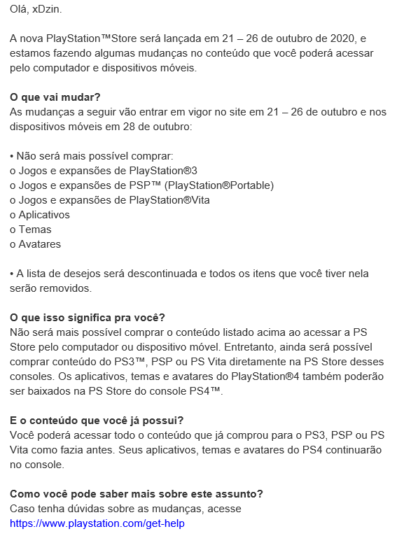 Chief117Br's tweet photo. Acabei de receber esse e-mail da Sony PlayStation, como sempre, evoluindo, só que ao contrário! https://t.co/dO4tImGvus