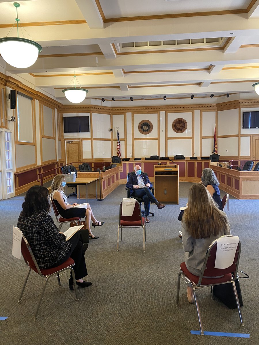 RepOHalleran's tweet photo. Meeting, greeting, and seating all look a little different these days, but I'm always grateful to hear directly from Arizonans. Had a great day of socially-distant meetings with early childhood advocates, water experts, and local leadership in southern #AZ01! https://t.co/4pA64GNVk0