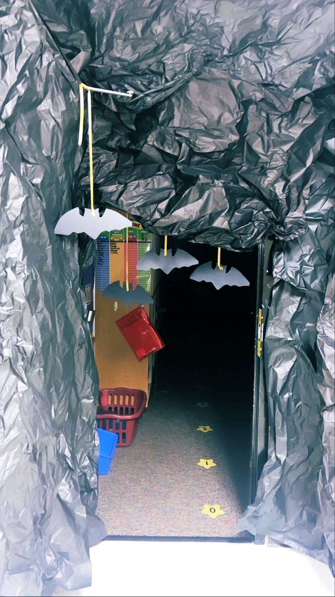 MissEllman's tweet image. Turned my classroom into a bat cave to learn about bats tomorrow! Kiddos will be wearing black and we will learn with the lights off like we’re in a bat cave 🦇 followed by bat brownies of course 🤗