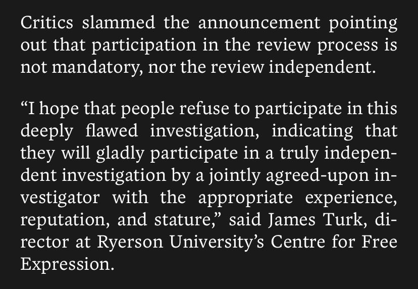 James Turk of  @RyersonCFE calls the review “deeply flawed” and has urged people not to participate. 3/