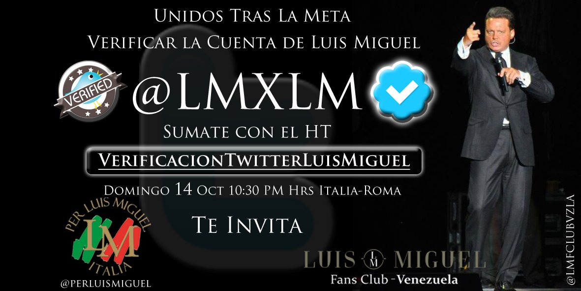 LMFCLUBVZLA's tweet photo. #RT #RecordandoelAyer @perluismiguel estuvo en nuestra iniciativa hace 8 años atrás en #VerificacionTwitterLuisMiguel @LMXLM #LuisMiguelFansClubvenezuelainternationalOfficial30AñosdeTrayectoria
Idea original @peggyconlin
Diseño Gráfico @javierchancelor
Asistente @VICELILY https://t.co/1ehmWDveJi