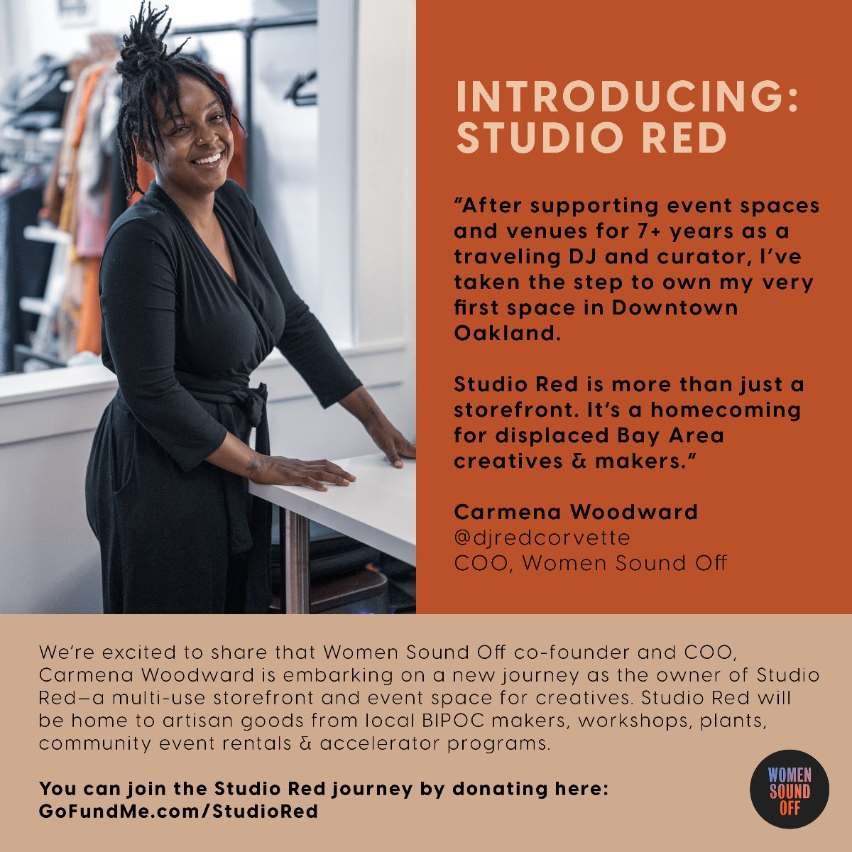 Alert: WSO Co-founder Carmena W. is launching Studio Red! Learn more &amp; donate here - mailchi.mp/4a9bac842065/w…