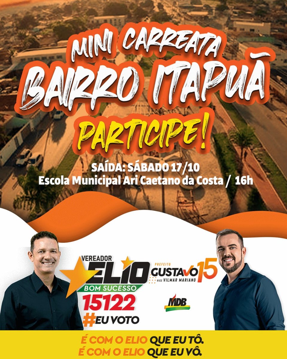 ElioSucesso's tweet photo. *CARREATA DO*
*ÉLIO BOM SUCESSO - _15122 !_* 
🚙🚕🚗🚐🚕🚚🛵🚙🚲🏍️🚛🚗🚙🛵🚗

*BAIRRO ITAPUÃ*

📅 17- Outubro
🕟 16h
📍 Em Frente *Escola Municipal Ari Caetano da Costa* - Av. V-008 C/ Rua H-157  - Cidade Vera Cruz I. 
🌎https://t.co/LDDfPaDRSf 👈🏽 clique e veja a localização. https://t.co/9f6gEGlE8d