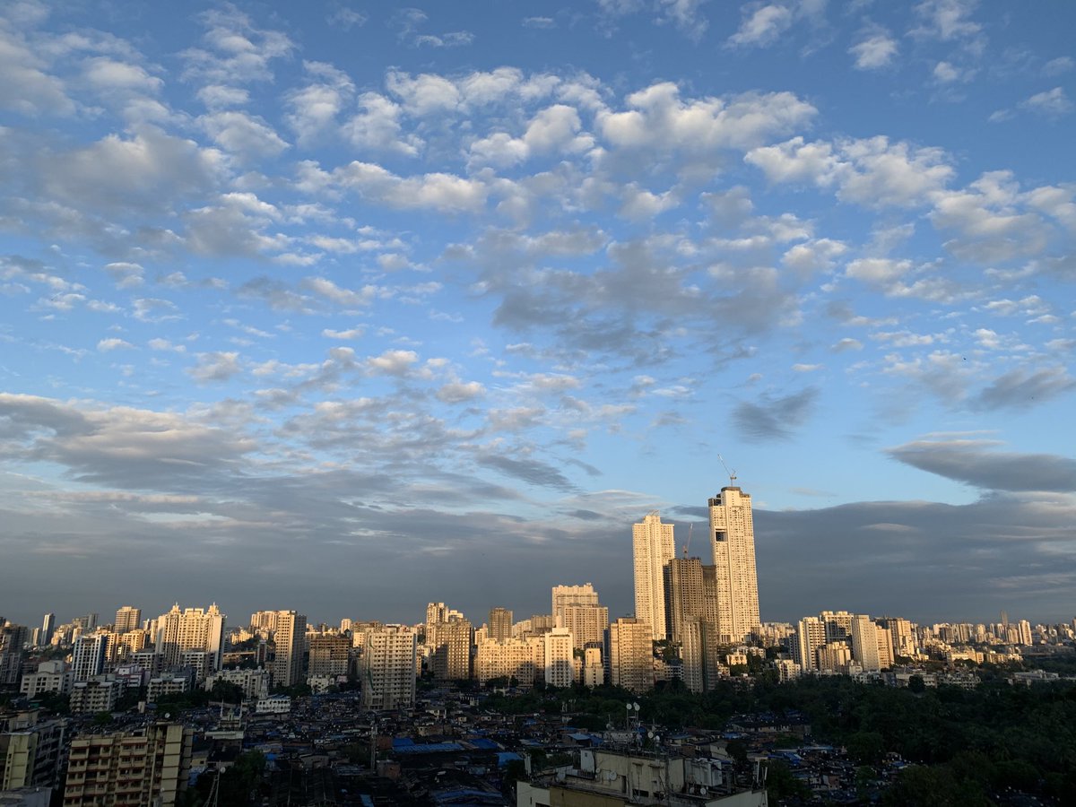 The sun lights up #Mumbai and it’s a #blueskyday, with fluffy clouds.