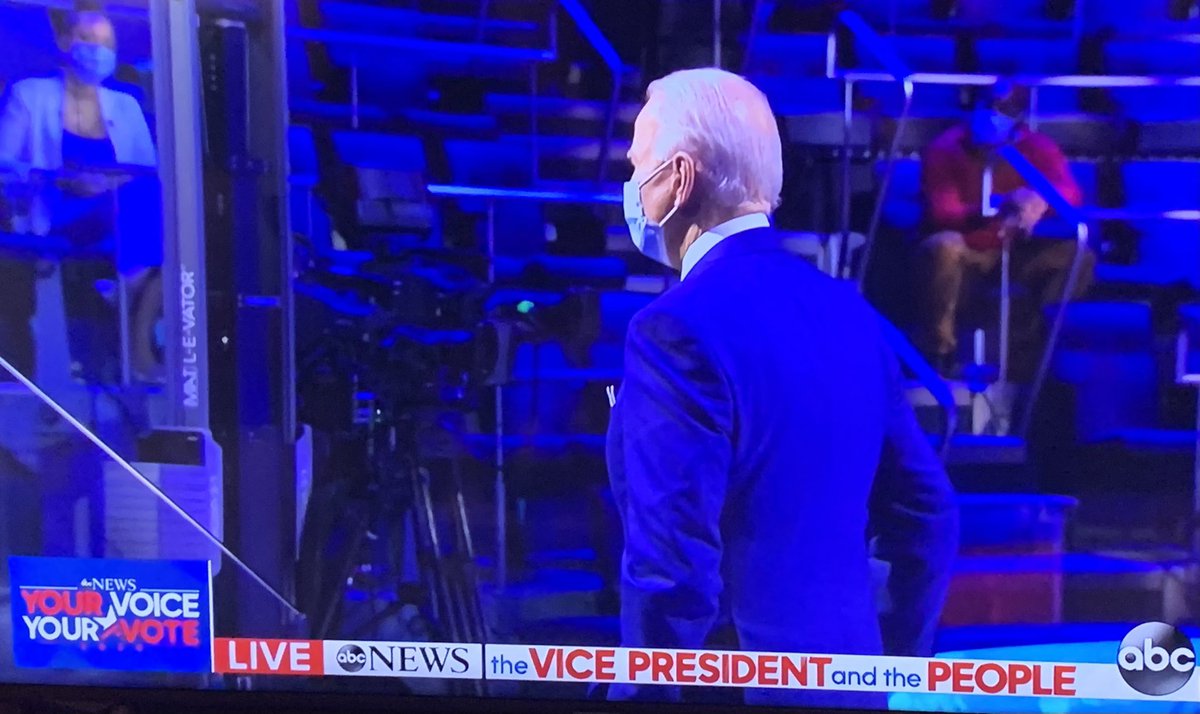 The #BidenTownHall has ended, but <a href="/JoeBiden/">Joe Biden</a> is still answering people’s questions while wearing a mask. This is truly what a president looks and acts like. #VoteBidenHarris2020