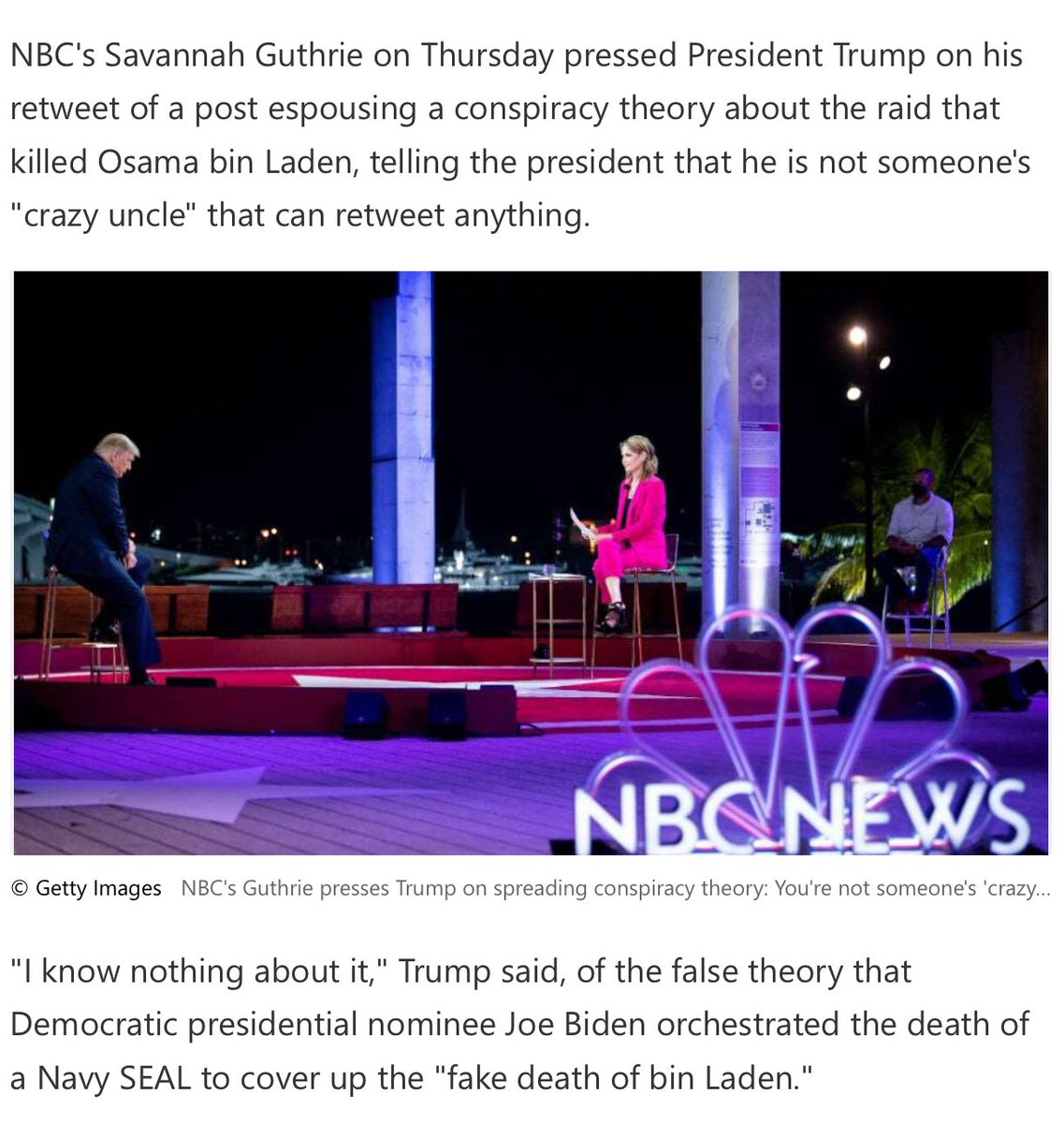 Graftacus's tweet photo. #NBC's #SavannahGuthrie presses #LyingtRUMP on spreading #ConspiracyTheories: You're not someone's #CrazyUncle who can retweet whatever 😂🤣😆☺️🤦🏽♂️ #CrazyUncletRUMP #EmbarrassmentInChief #COVID19 #Coronavirus #tRUMPVirus #BullshitTrump #RealityTVStarsMakeShitPresidents #tRUMP🤡 https://t.co/D4D4tF8bcU