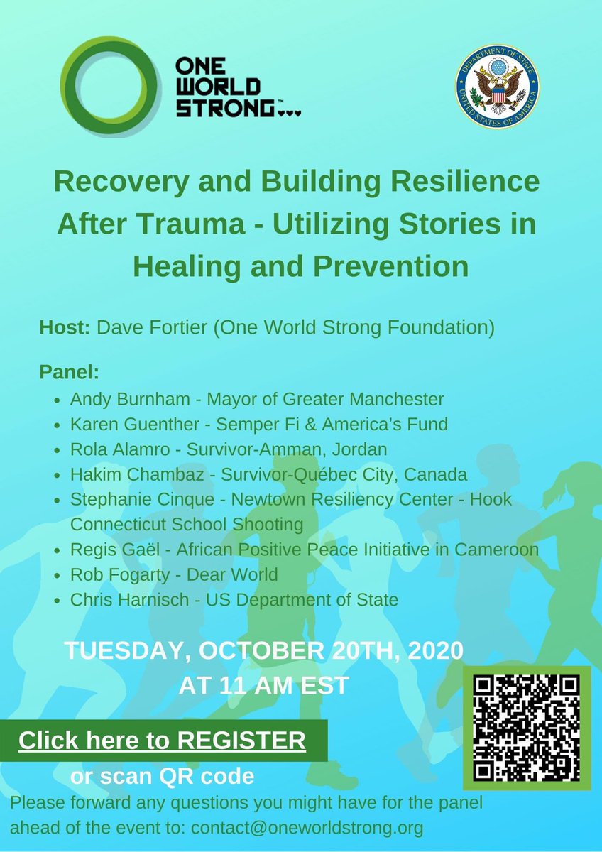 1wsfoundation's tweet photo. Please join us Tuesday, October 20th at 11am EST for a panel discussion on the needs of survivors of terrorist and violent extremist attacks. Event sponsored by the U.S. Department of State
#StrongerTogether
#NeverGiveUp
#AlwaysMoveForward 
Register here:
https://t.co/BB2i9qWvfg https://t.co/BjmhDoiCc1