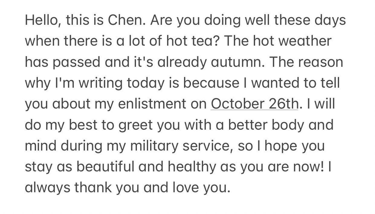 xchristine11's tweet photo. @OH_mes2 here for translate at his lysn about chen enlist this month 26 October. https://t.co/k5V7npUPf9