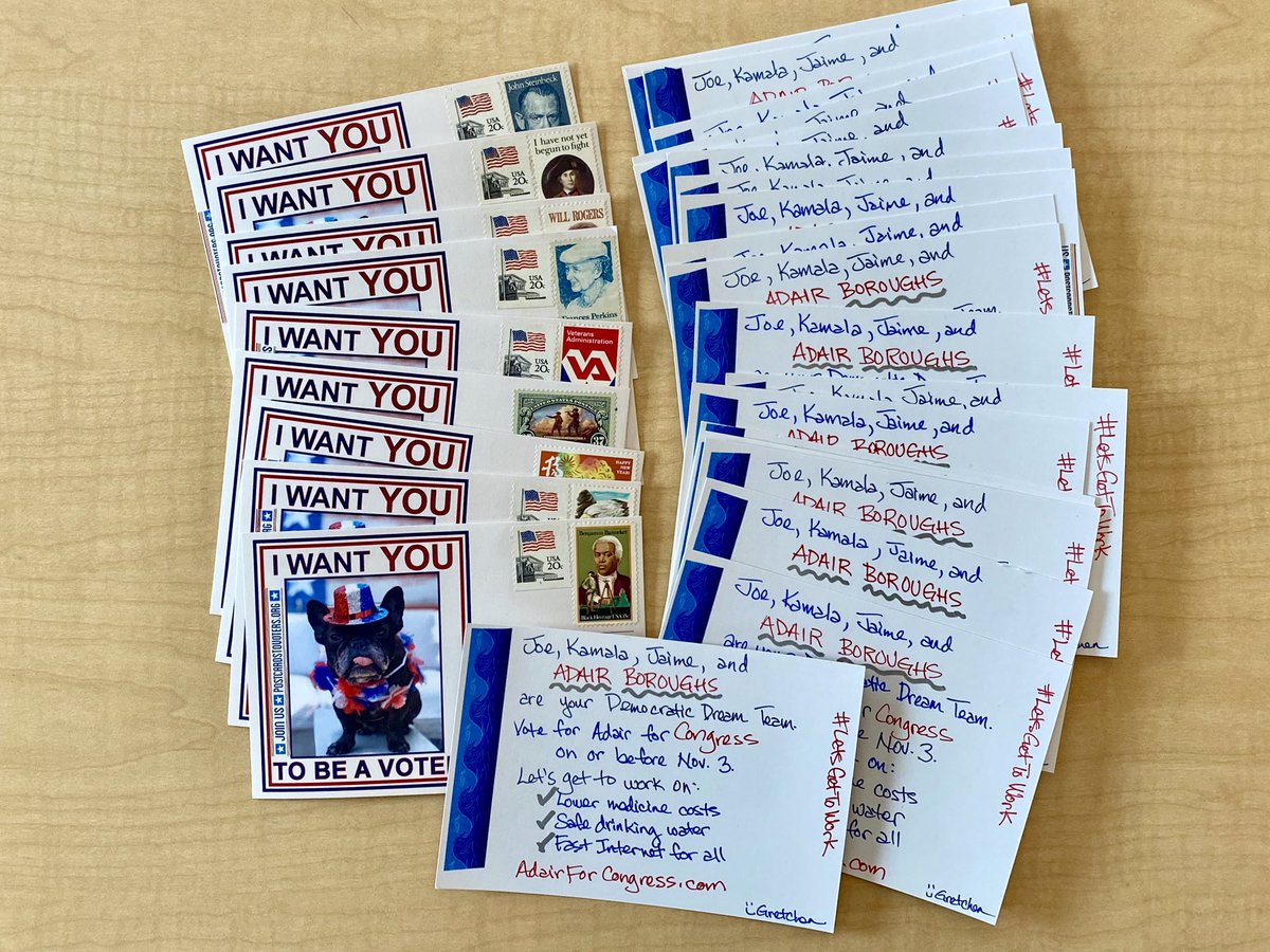 📬 

50 #PostcardsToVoters in the mail today to South Carolina for the Democratic Dream Team of:

@Adair4Congress 
@harrisonjaime
@KamalaHarris
@JoeBiden 

Honored to support Adair!

#LetsGetToWork #TeamAdair
#Vote2020 

Write with us!
Postcardstovoters.org