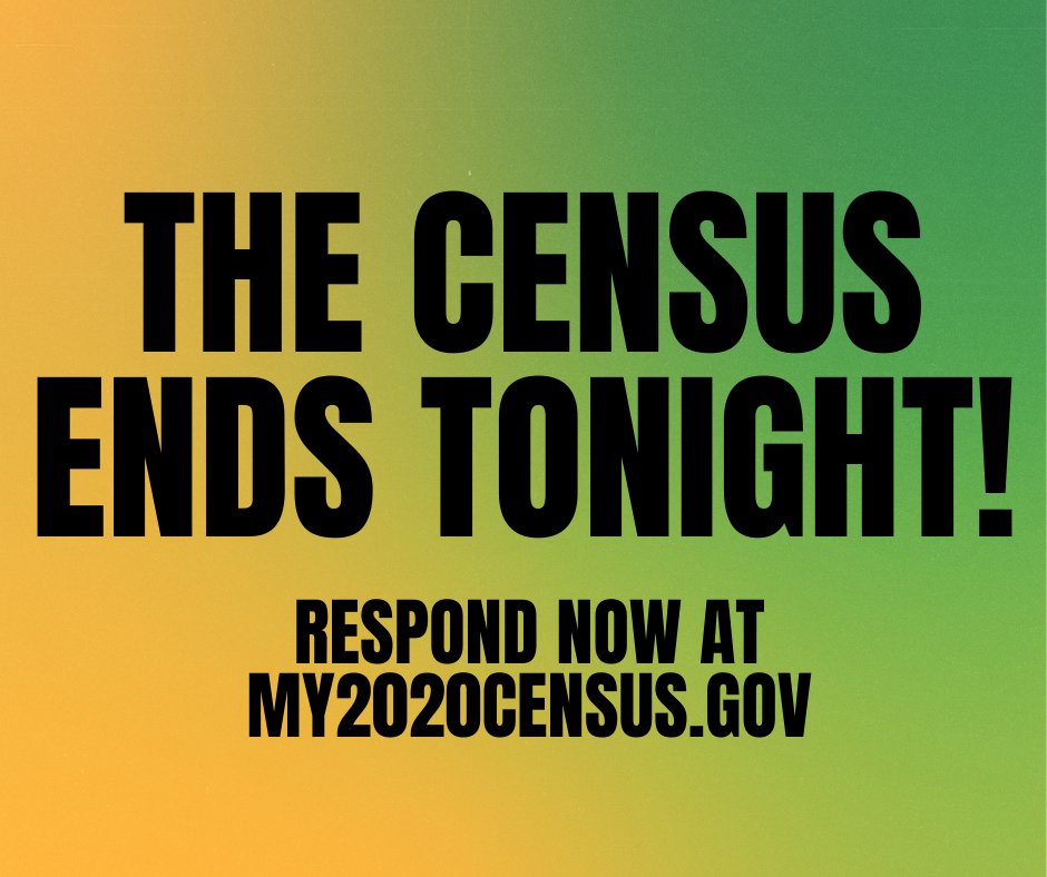 TexasCounts's tweet image. The #2020Census ends at 4:59AM CST on 10/16! Respond online NOW at my2020census.gov!