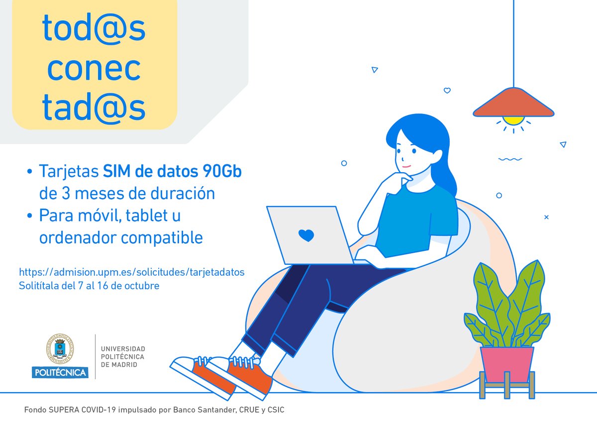 La_UPM's tweet photo. ⚠️⚠️¡ÚLTIMO DÍA! Te recordamos que en la UPM ofrecemos a todos nuestros estudiantes una tarjeta SIM de datos 90Gb de 3 meses de duración para móvil, tablet u ordenadores . Si aún no lo has hecho, pide hoy la tuya. https://t.co/50kMQpXCcC #UPMConectada https://t.co/qCUu8VhmbE