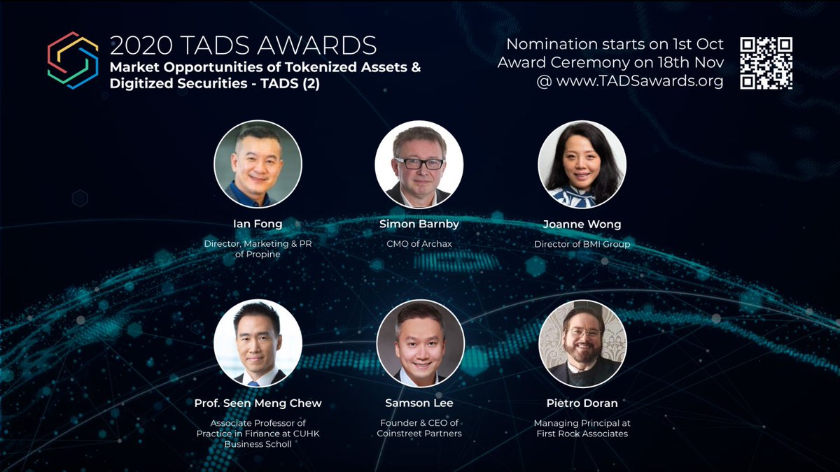 Come to the second information session for the TADS AWARDS (Tokenized Assets & Digitized Securities Awards), and hear another panel discussion on market opportunities for Tokenized Assets & Digitized Securities! Please register here - lnkd.in/g6DQmp3 #fintech #STO