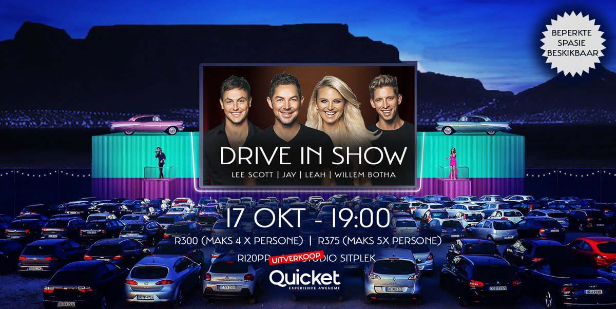 Kaapstad vriende! Nog net een dag oor om jou kaartjies te kry vir hierdie lekker Drive In Show. Kry joune nou hier: bit.ly/DriveInShow_17…